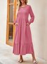 Women Plain Crew Neck Long Sleeve Comfy Casual Maxi Dress