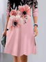 Women Floral Crew Neck Long Sleeve Comfy Casual Midi Dress