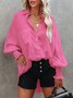 Shirt Collar Long Sleeve Plain Scramble Lightweight Loose TUNIC Shirt For Women