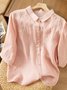 Shirt Collar Long Sleeve Plain Regular Loose Blouse For Women