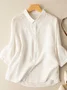 Shirt Collar Long Sleeve Plain Regular Loose Blouse For Women