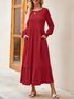 Women Plain Crew Neck Long Sleeve Comfy Casual Maxi Dress