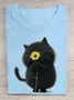 Casual Cat Crew Neck Short Sleeve T-shirt