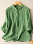 Shirt Collar Long Sleeve Plain Regular Loose Blouse For Women