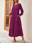 Women Plain Crew Neck Long Sleeve Comfy Casual Maxi Dress