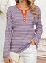 Casual Striped Notched Long Sleeve T-shirt