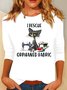 Casual Cat Crew Neck Long Sleeve T-shirt