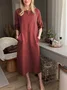 Women Plain Crew Neck Long Sleeve Comfy Casual Midi Dress