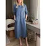 Women Plain Crew Neck Long Sleeve Comfy Casual Midi Dress