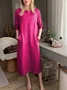 Women Plain Crew Neck Long Sleeve Comfy Casual Midi Dress