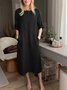 Women Plain Crew Neck Long Sleeve Comfy Casual Midi Dress