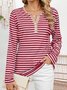 Casual Striped Notched Long Sleeve T-shirt