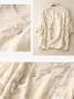 Shirt Collar Three Quarter Sleeve Plain Embroidery Regular Loose Blouse For Women