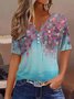 Casual Floral Notched Short Sleeve T-shirt