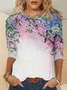 Casual Floral Crew Neck Three Quarter Sleeve T-shirt