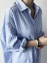 Shirt Collar Long Sleeve Striped Regular Loose Shirt For Women