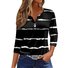 Casual Abstract Stripes Notched Three Quarter Sleeve T-shirt