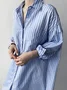 Shirt Collar Long Sleeve Striped Regular Loose Shirt For Women