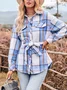 Shirt Collar Long Sleeve Plaid Regular Loose Shirt For Women