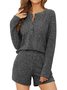 Women Plain V Neck Long Sleeve Comfy Casual Top With Pants Two-Piece Set