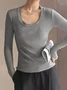 Casual Soft Comfy Plain Crew Neck Long Sleeve T-shirt