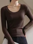 Casual Soft Comfy Plain Crew Neck Long Sleeve T-shirt