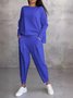 Women Plain Crew Neck Long Sleeve Comfy Casual Top With Pants Two-Piece Set