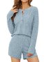 Women Plain V Neck Long Sleeve Comfy Casual Top With Pants Two-Piece Set