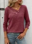 Casual Plain V Neck Long Sleeve T-shirt