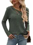 Casual Plain V Neck Long Sleeve T-shirt