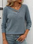 Casual Plain V Neck Long Sleeve T-shirt