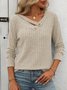 Casual Plain V Neck Long Sleeve T-shirt