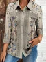 Shirt Collar Three Quarter Sleeve Floral Regular Loose Shirt For Women