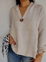 V Neck Long Sleeve Plain Regular Loose Blouse For Women