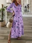 Women Floral V Neck Long Sleeve Comfy Casual Maxi Dress