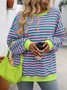 Casual Crew Neck Striped Sweatshirt