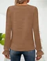 Crew Neck Long Sleeve Striped Lace Regular Loose Blouse For Women