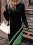 Women Ombre Crew Neck Long Sleeve Comfy Casual Midi Dress