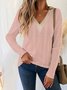 V Neck Long Sleeve Plain Lace Regular Regular Fit Blouse For Women