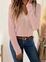 V Neck Long Sleeve Plain Lace Regular Regular Fit Blouse For Women