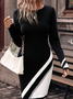 Women Ombre Crew Neck Long Sleeve Comfy Casual Midi Dress