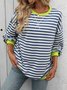 Casual Crew Neck Striped Sweatshirt