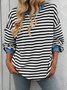 Casual Crew Neck Striped Sweatshirt