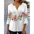 Crew Neck Three Quarter Sleeve Floral Lace Regular Micro-Elasticity Loose Blouse For Women