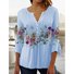 Crew Neck Three Quarter Sleeve Floral Lace Regular Micro-Elasticity Loose Blouse For Women