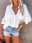 Shirt Collar Long Sleeve Plain Regular Loose Shirt For Women