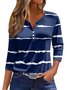 Casual Abstract Stripes Notched Three Quarter Sleeve T-shirt