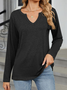 Casual Plain V Neck Long Sleeve T-shirt