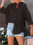 Shirt Collar Long Sleeve Plain Regular Loose Shirt For Women