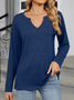 Casual Plain V Neck Long Sleeve T-shirt